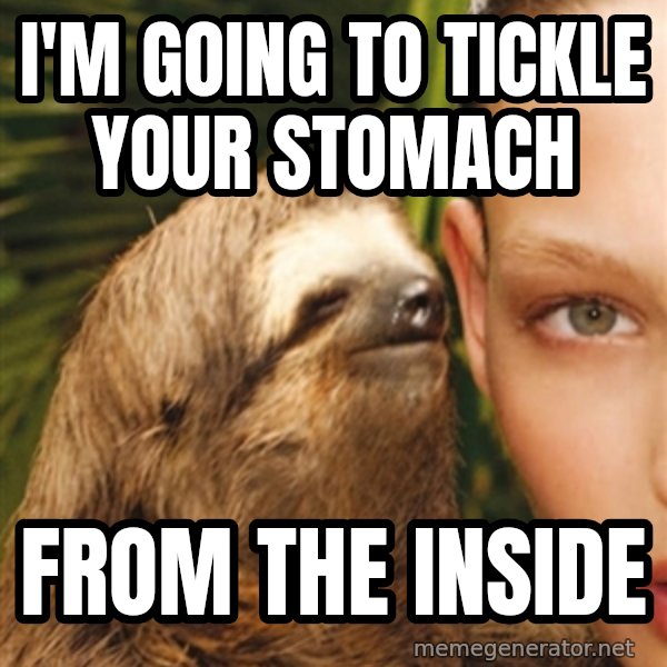 The Rape Sloth meme: I'm going to tickle your stomach / From the inside
