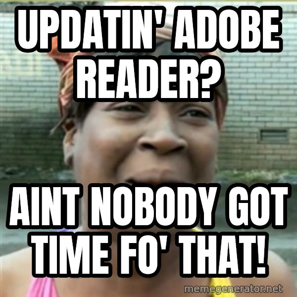 Ain't Nobody got time fo that meme: Updatin' adobe reader? / Aint nobody got time fo' that!