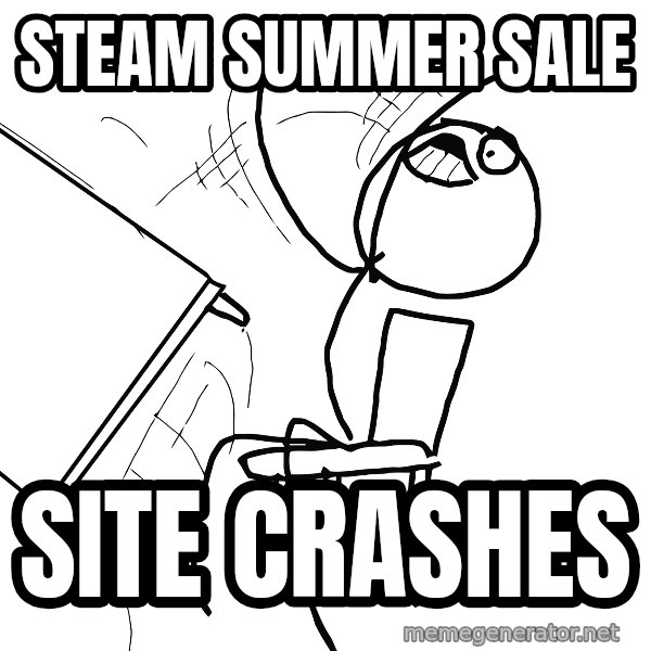 Desk Flip Rage Guy meme: STEAM SUMMER SALE / SITE CRASHES