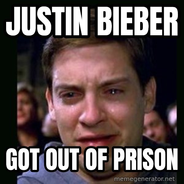 crying peter parker meme: Justin Bieber / got out of prison