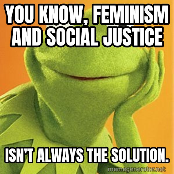 Kermit the frog meme: you know, feminism and Social justice / isn't always the solution.