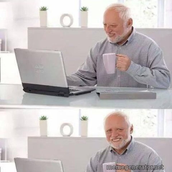 Harold Three Panels, Grin meme template
